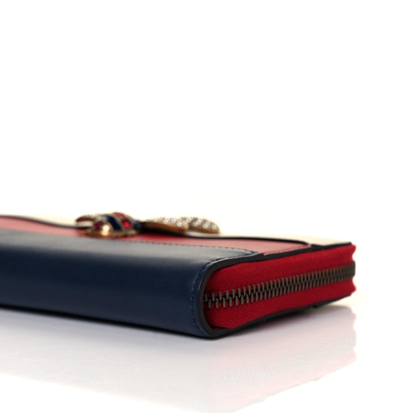 Calfskin Queen Margaret Zip Around Wallet Blue Agata Hibiscus Red Mystic White
