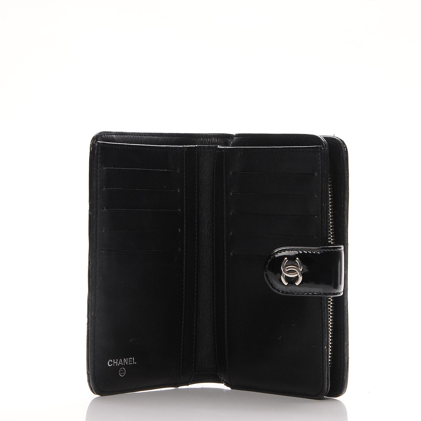 Patent Quilted Zip Pocket Wallet Black