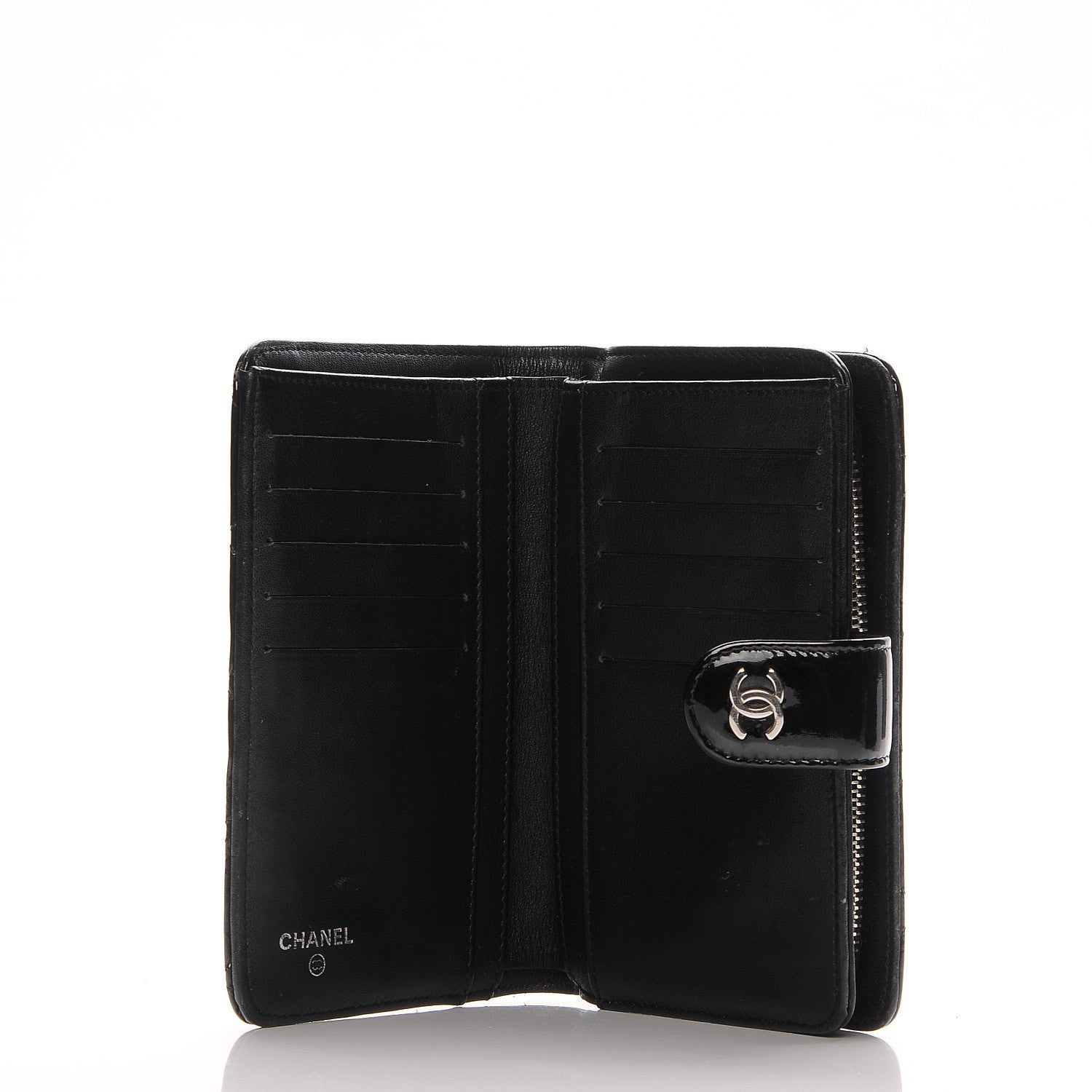 Chanel Patent Quilted Zip Pocket Wallet Black 5 of 8
