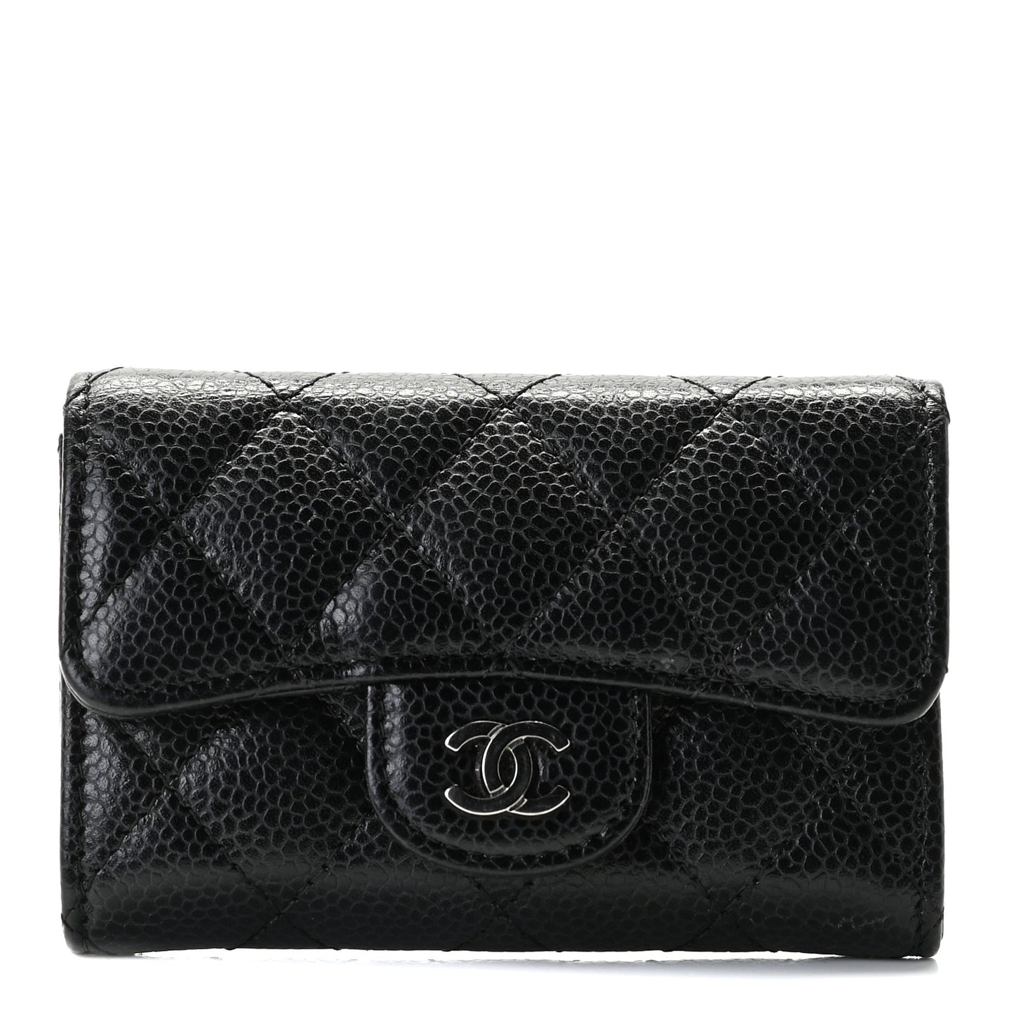 Caviar Quilted Flap Card Holder Black