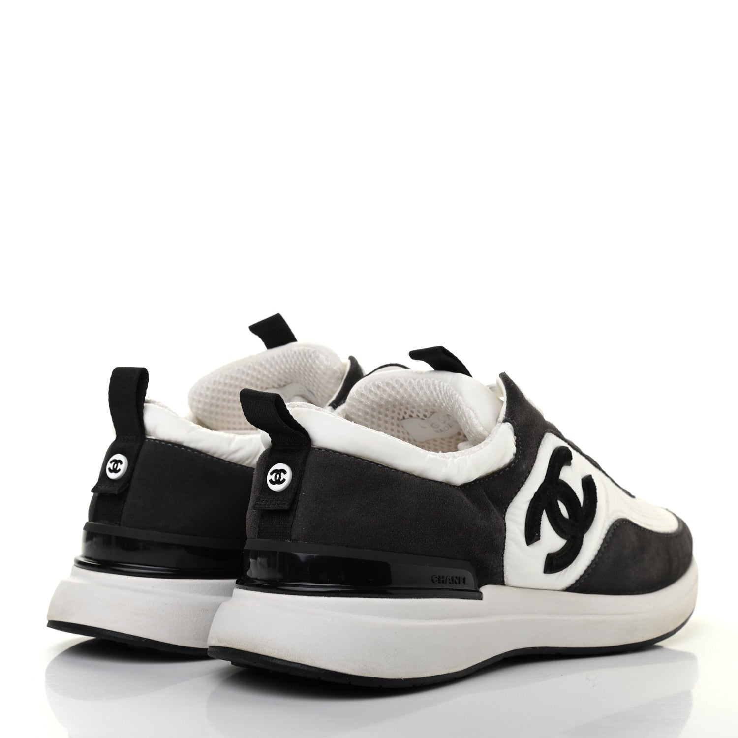Chanel Nylon Suede Calfskin CC Sneakers 39 White Dark Grey 4 of 12