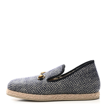 Gucci Covered Wool Herringbone Mens Fria Horsebit Loafers 7.5 Space Blue Oatmeal 1 of 9
