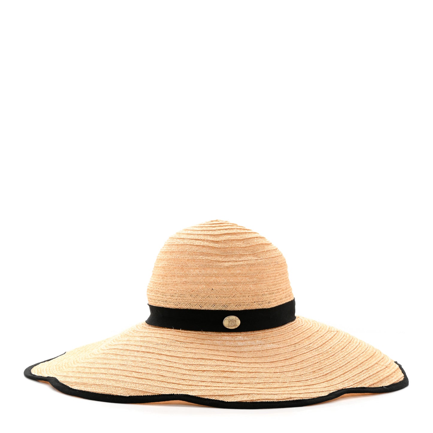 Straw Grosgrain Wide Brim Hat M Beige Black