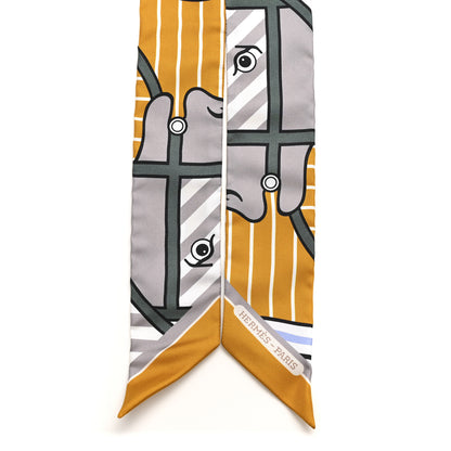 Hermes Silk Quadrige Bayadere Twilly Ocre Gris Vert 2 of 4