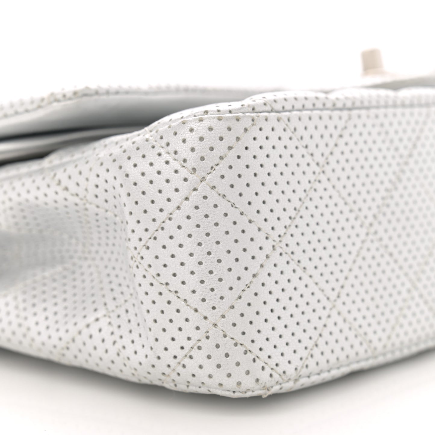 Metallic Lambskin Perforated Medium Double Flap Light Silver