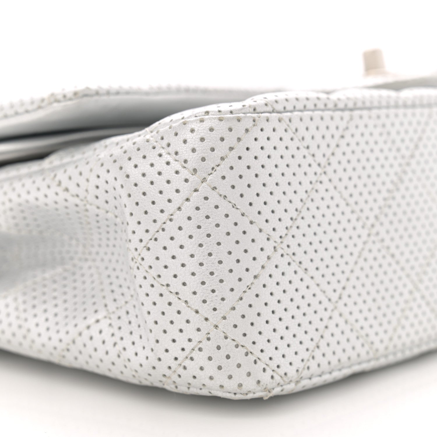Chanel Metallic Lambskin Perforated Medium Double Flap Light Silver 9 of 10