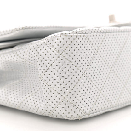 Chanel Metallic Lambskin Perforated Medium Double Flap Light Silver 9 of 10