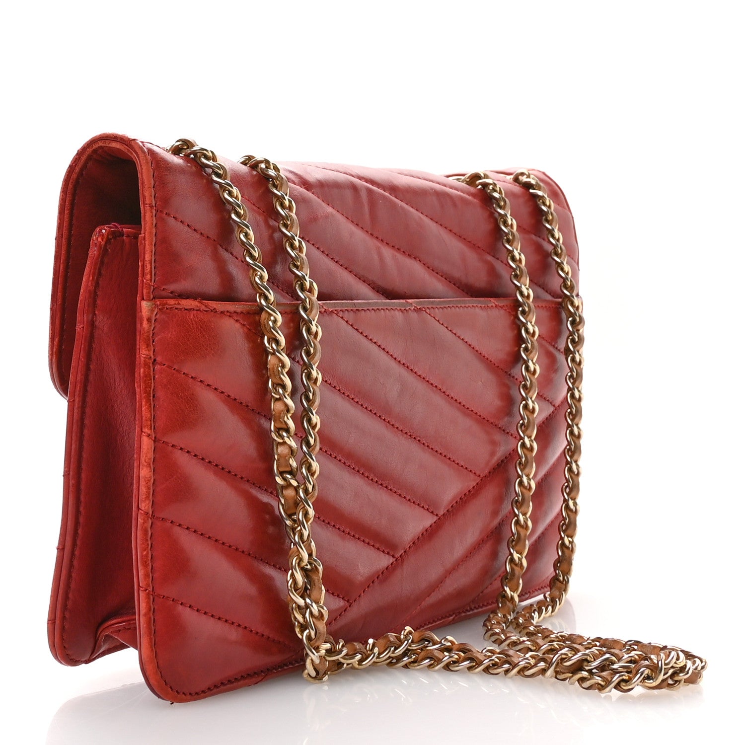 Chanel Calfskin Chevron Quilted Gabrielle Flap Red 4 of 11