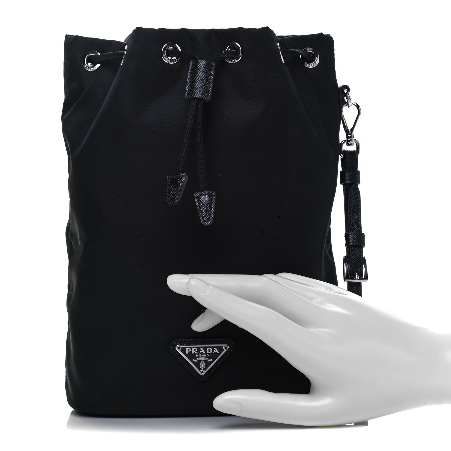 Prada Saffiano Tessuto Nylon Vela Bucket Wristlet Black 2 of 9