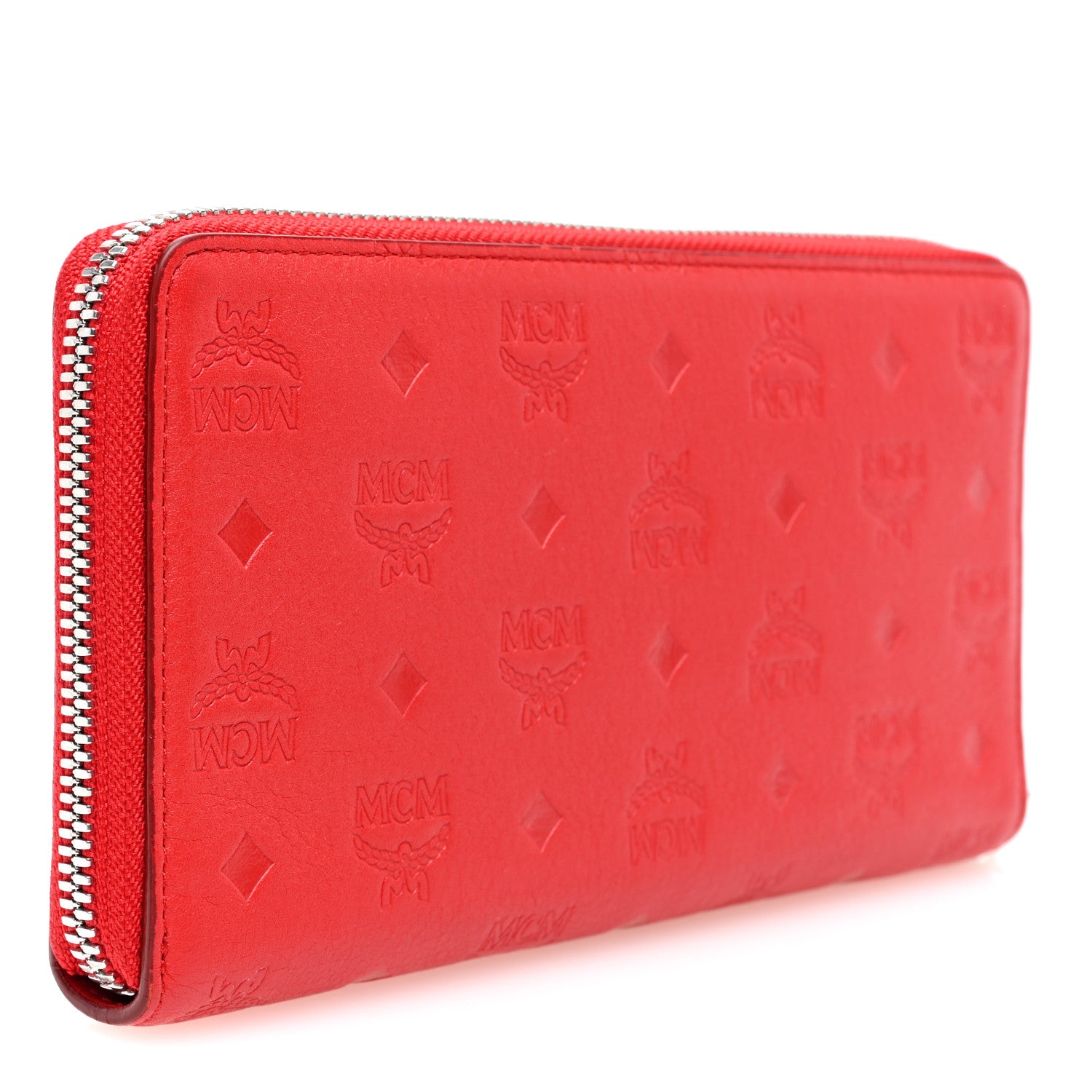 MCM Calfskin Ottomar Monogram Large Zip Around Wallet Red 3 of 7