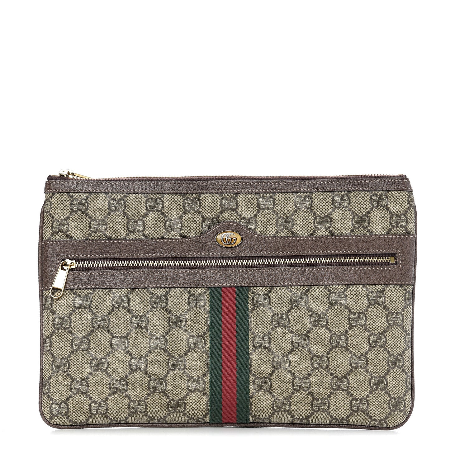 GG Supreme Monogram Large Ophidia Pouch Clutch Brown