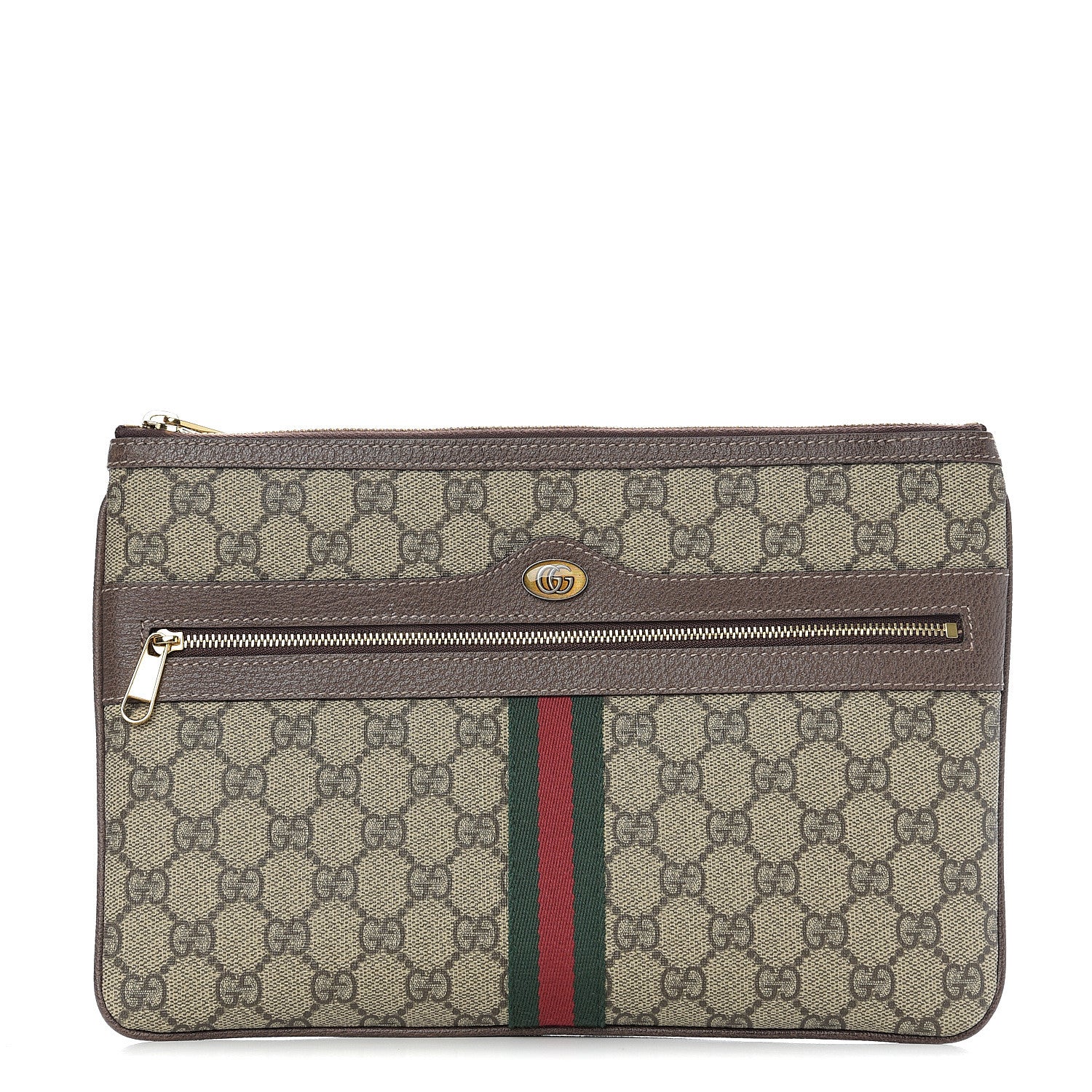 Gucci GG Supreme Monogram Large Ophidia Pouch Clutch Brown 1 of 8