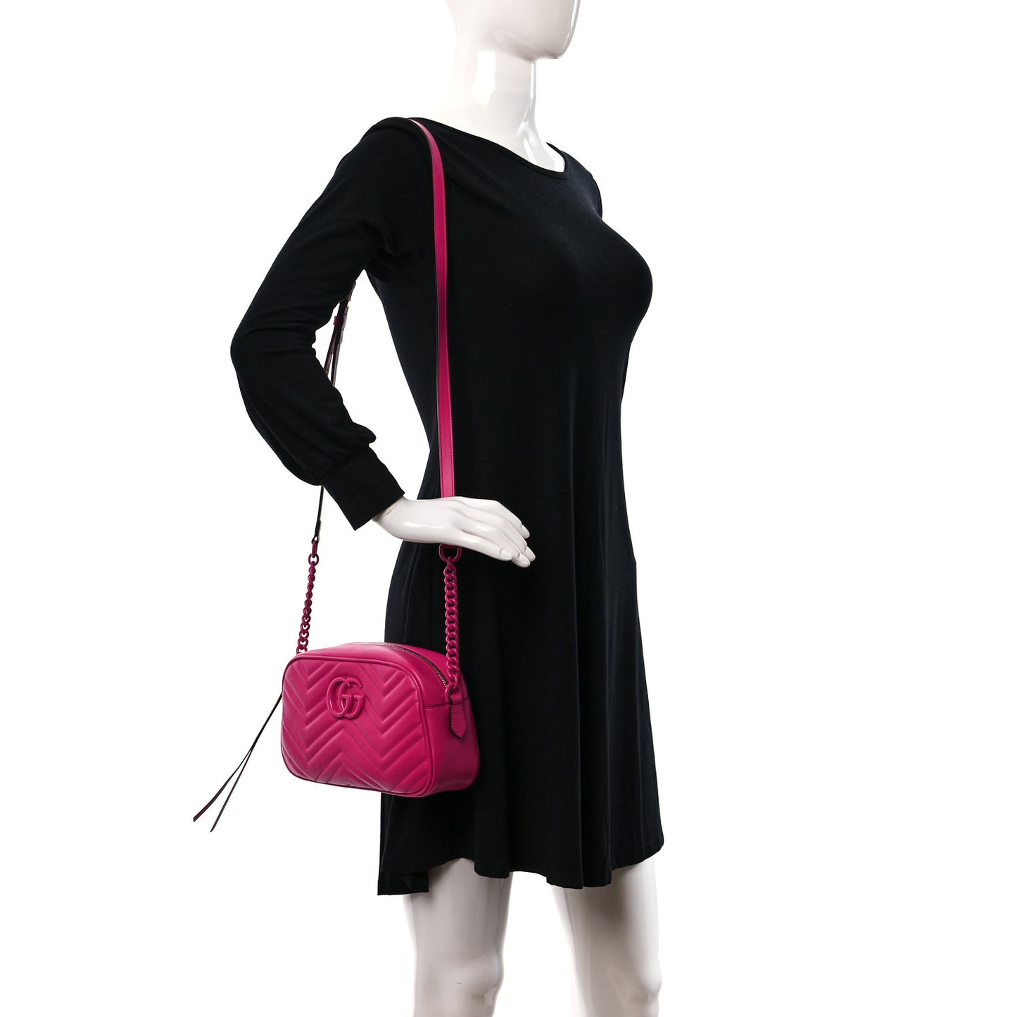Calfskin Matelasse Monochrome Small GG Marmont Chain Shoulder Bag Classic Fuxia