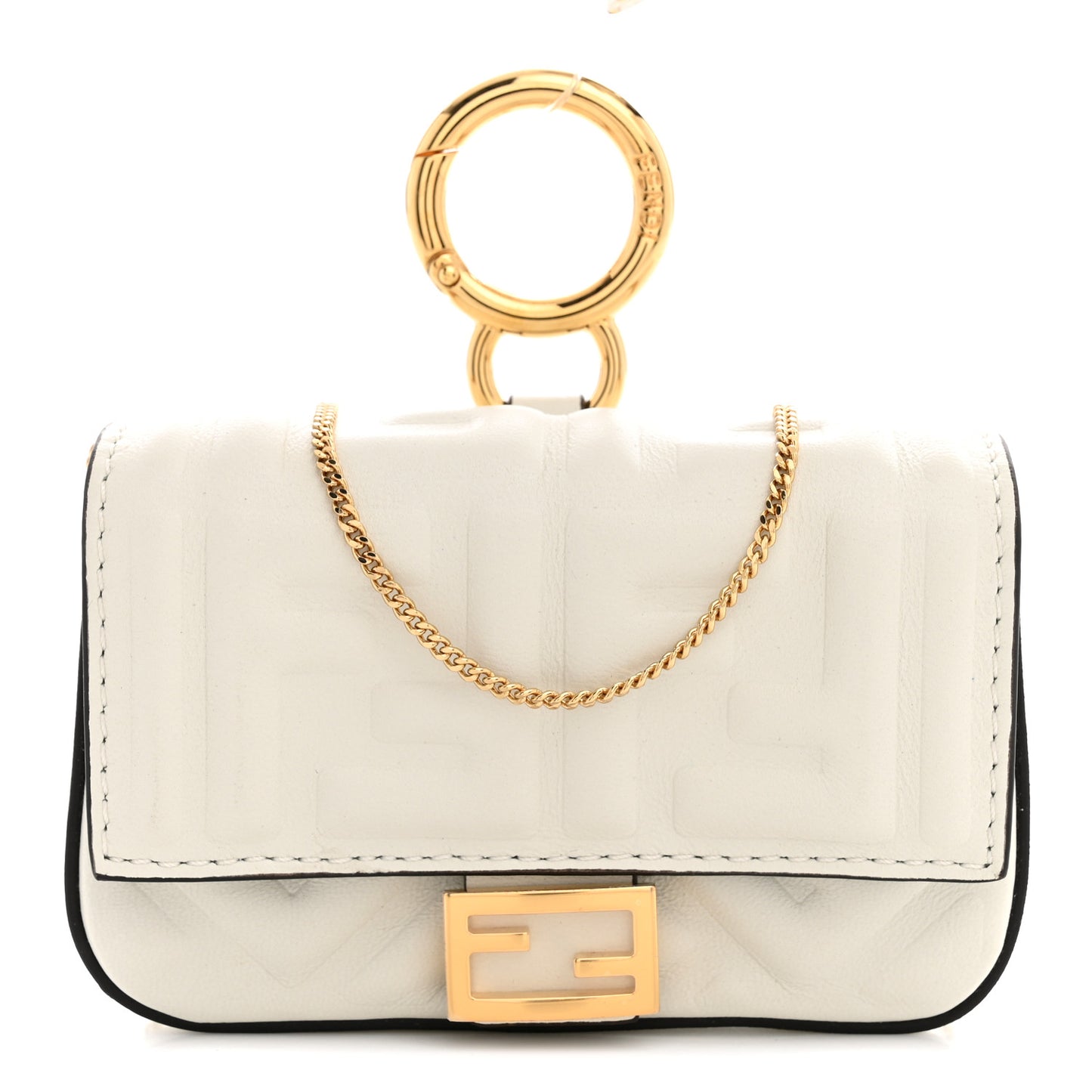 Nappa Matisse FF Embossed Nano Baguette Charm White