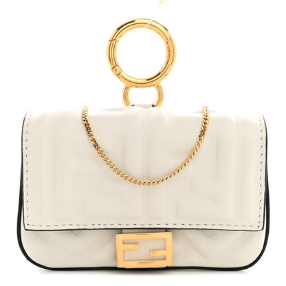 Fendi Nappa Matisse FF Embossed Nano Baguette Charm White 1 of 10