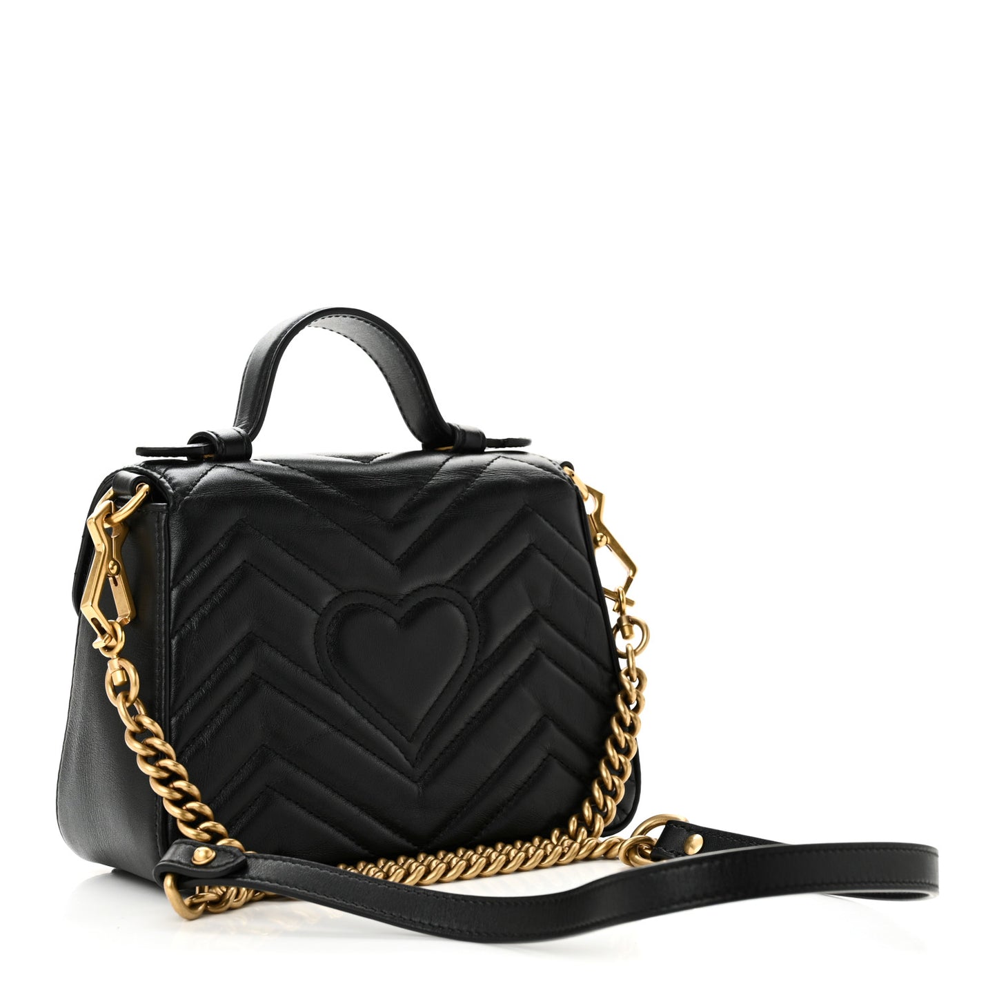 Calfskin Matelasse Mini GG Marmont Top Handle Shoulder Bag Black