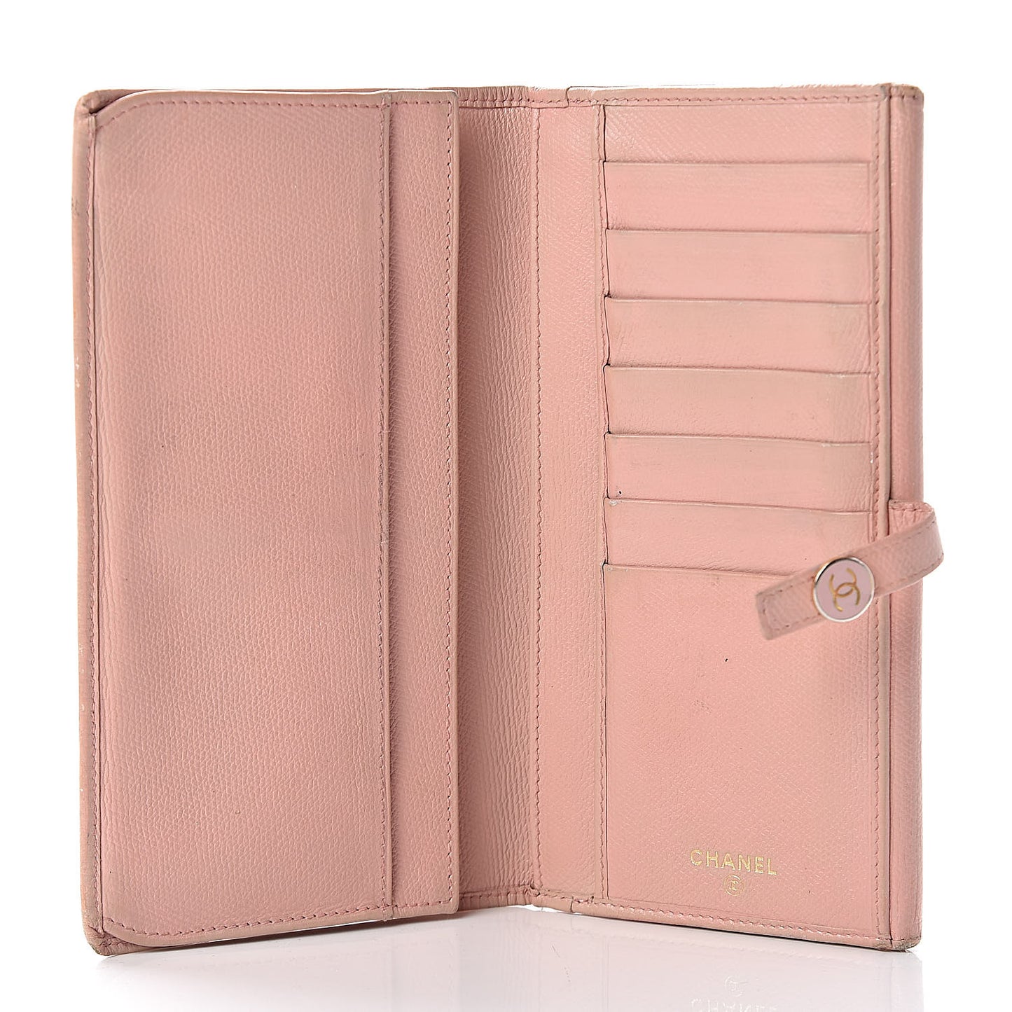 Grained Calfskin CC Button Wallet Pink