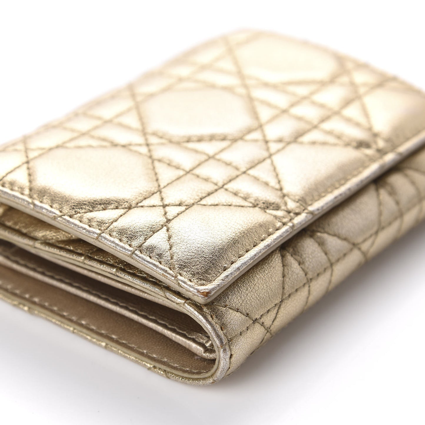 Metallic Lambskin Cannage Lady Dior Wallet Gold