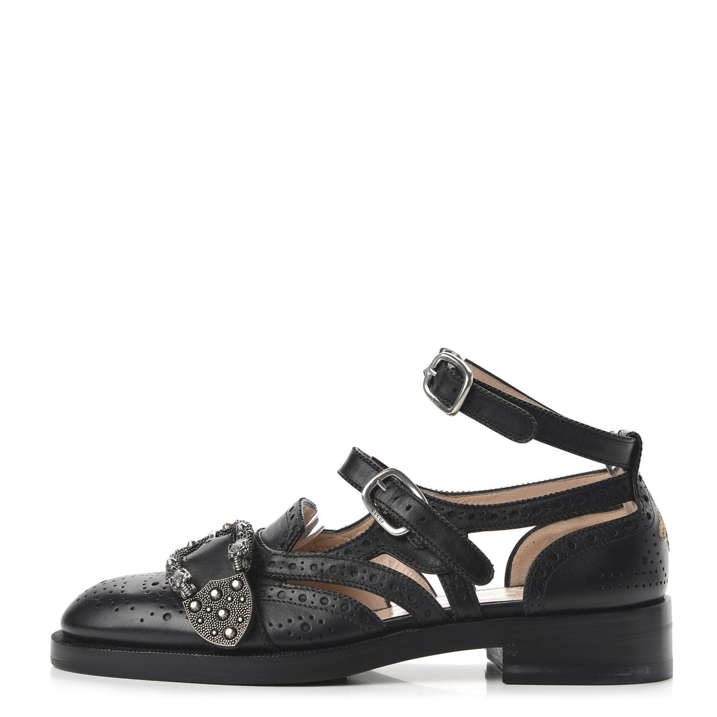 Calfskin Bee Embroidered Womens Queercore Brogue Wingtip Monk Strap Loafers 37.5 Black