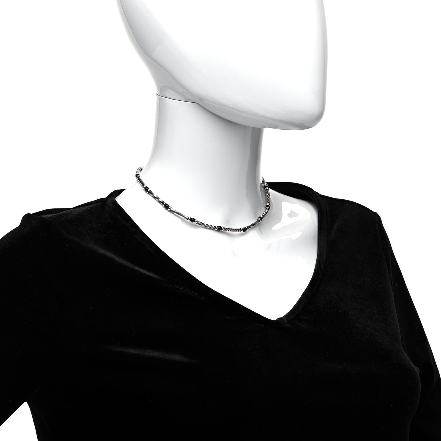 Sterling Silver 14K Yellow Gold Onyx Hampton Cable Choker Necklace