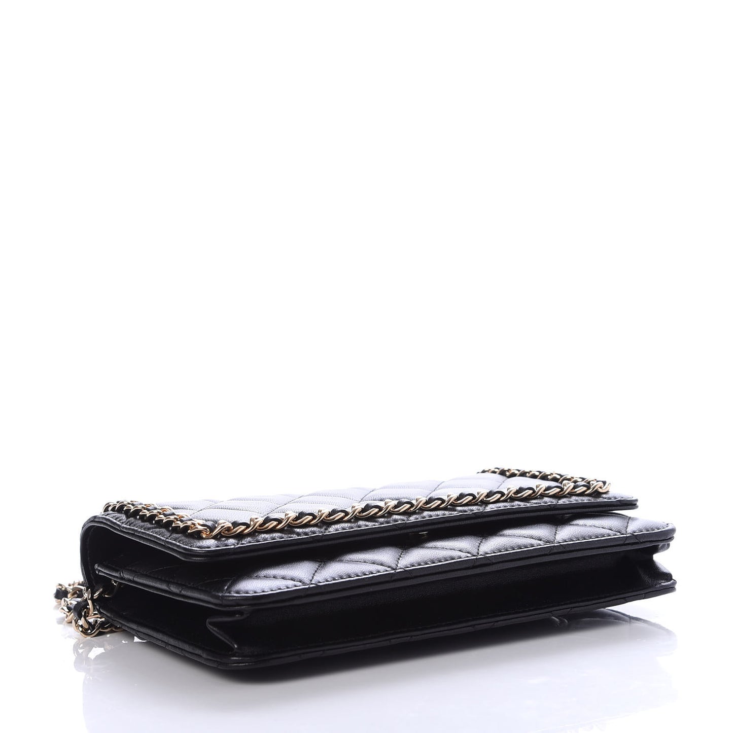 Lambskin Quilted Chain Around Wallet On Chain WOC Black