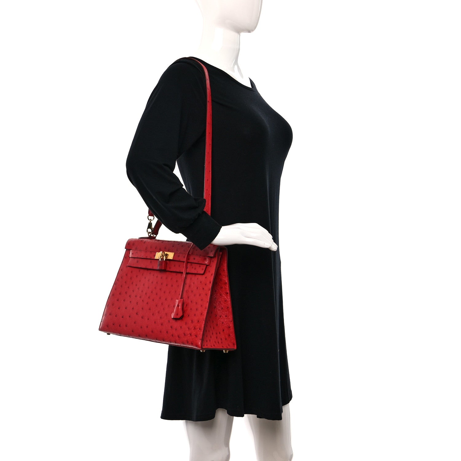 Hermes Ostrich Kelly Sellier 32 Rouge Vif 2 of 16