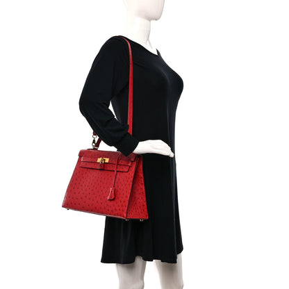 Hermes Ostrich Kelly Sellier 32 Rouge Vif 2 of 16
