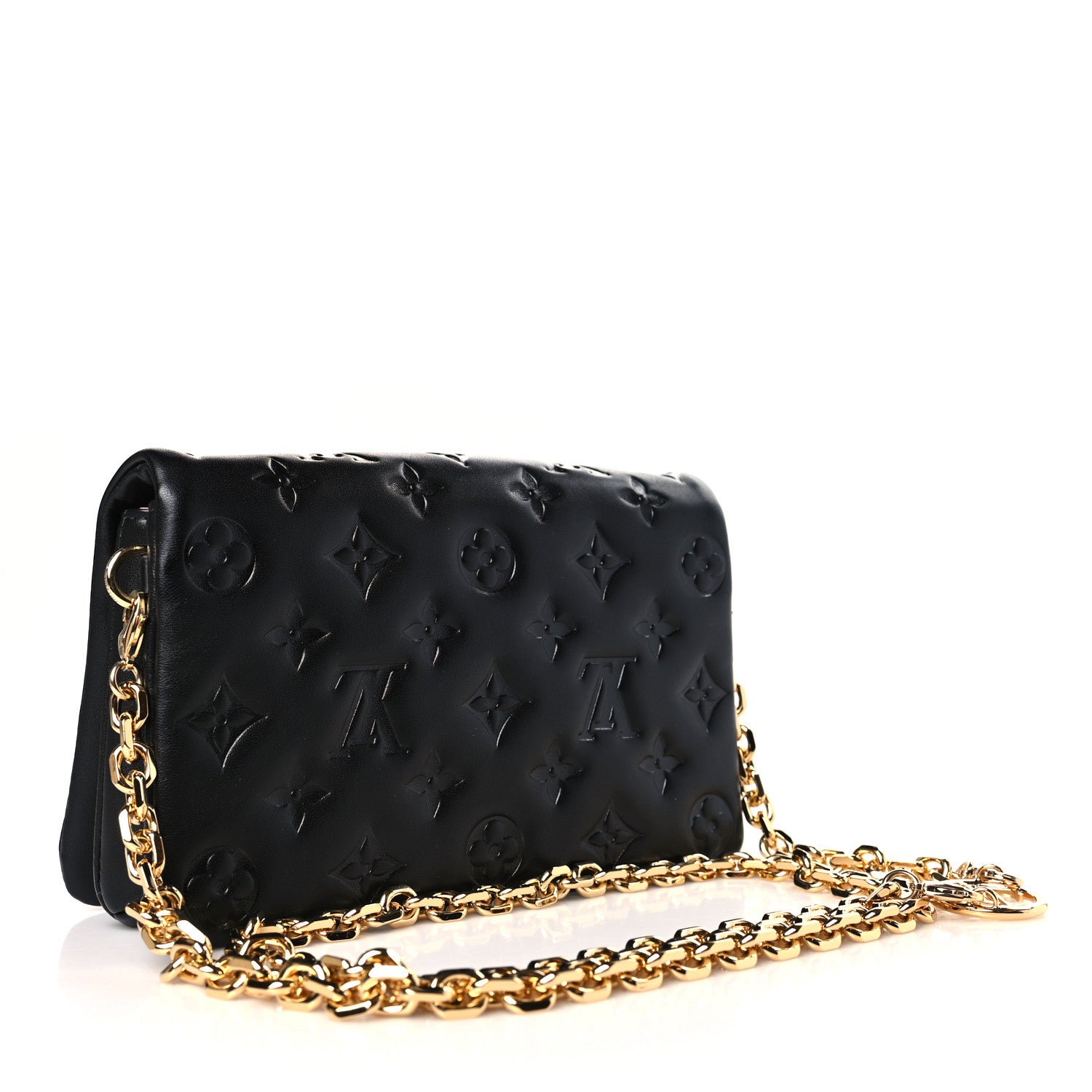 Louis Vuitton Lambskin Embossed Monogram Pochette Coussin Black 3 of 8