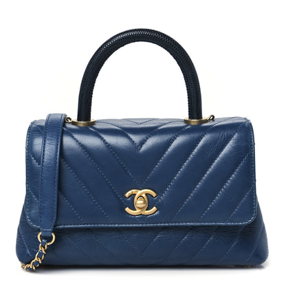 Chanel Calfskin Lizard Chevron Quilted Mini Coco Handle Flap Blue 1 of 12