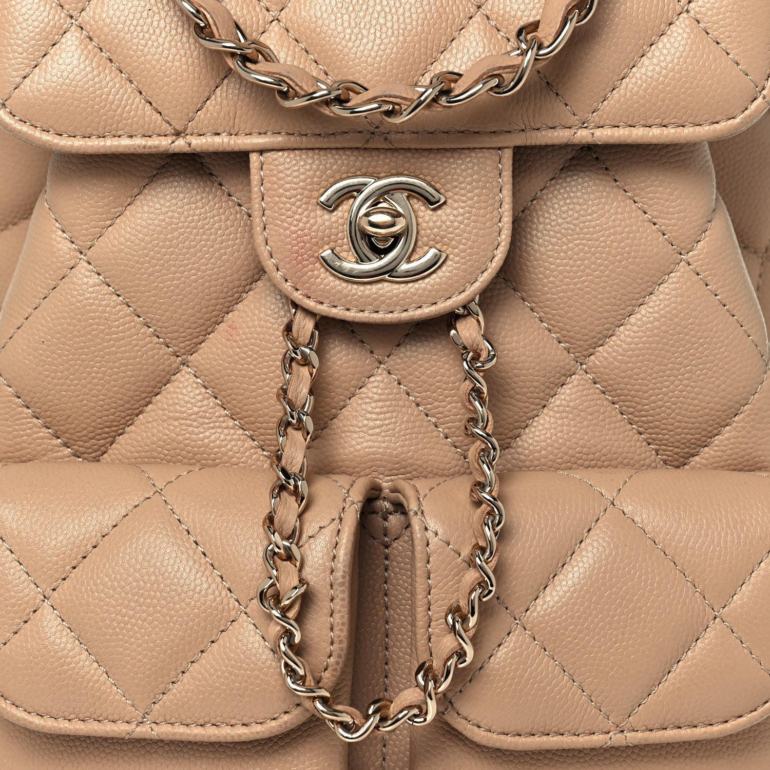 Chanel Caviar Quilted Double Pocket Backpack Beige 8 of 15