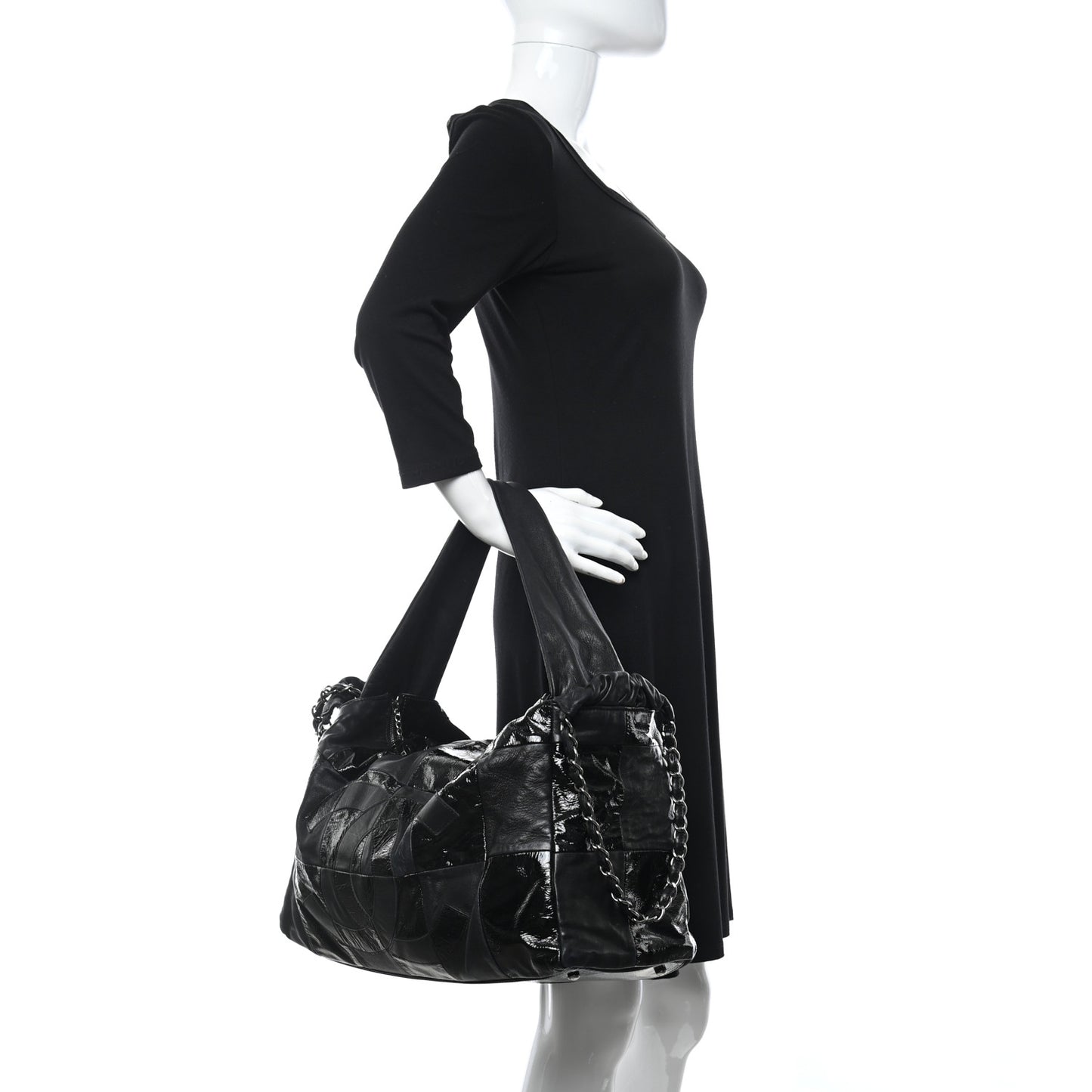 Lambskin Patent Calfskin Brooklyn Patchwork Hobo Black