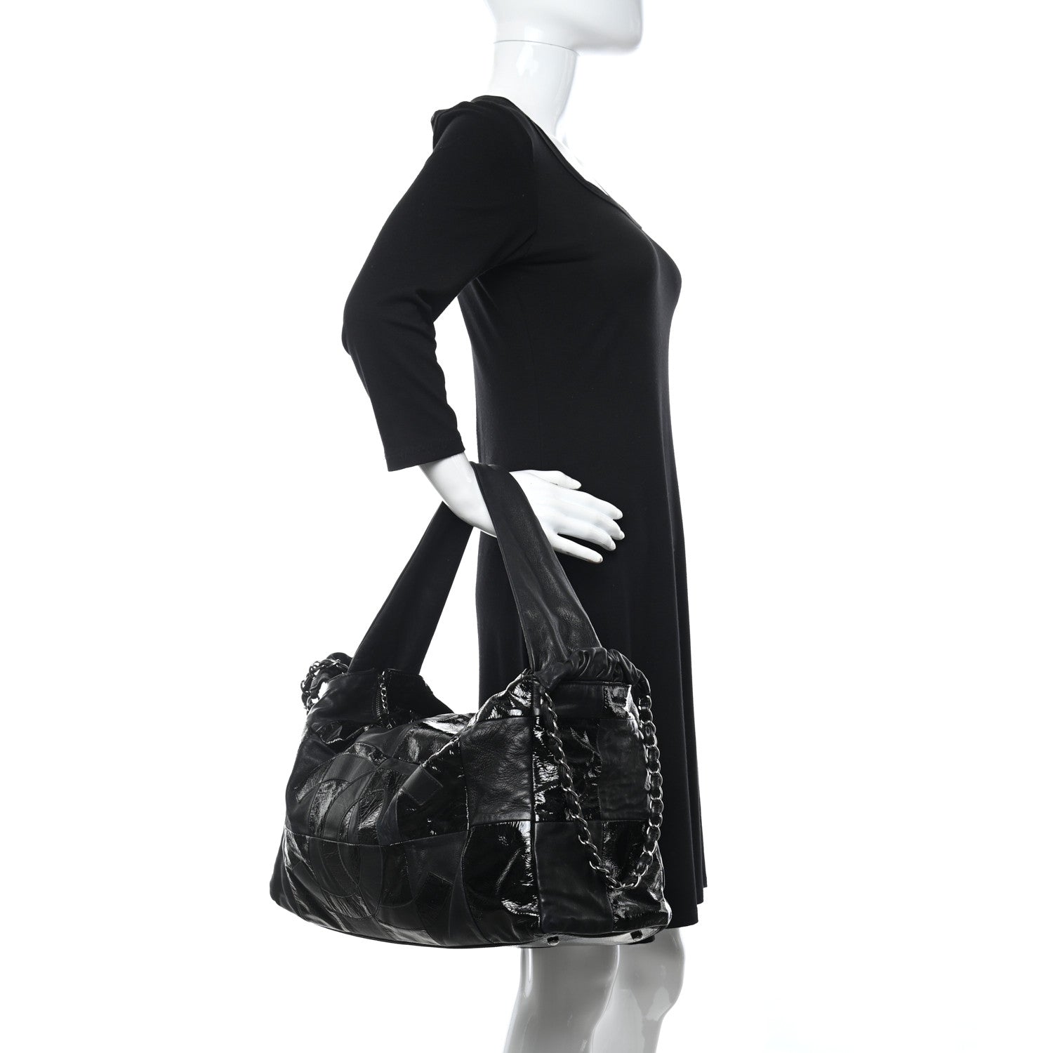 Chanel Lambskin Patent Calfskin Brooklyn Patchwork Hobo Black 3 of 12