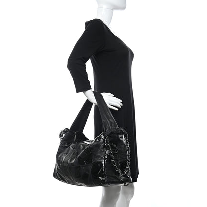 Chanel Lambskin Patent Calfskin Brooklyn Patchwork Hobo Black 3 of 12