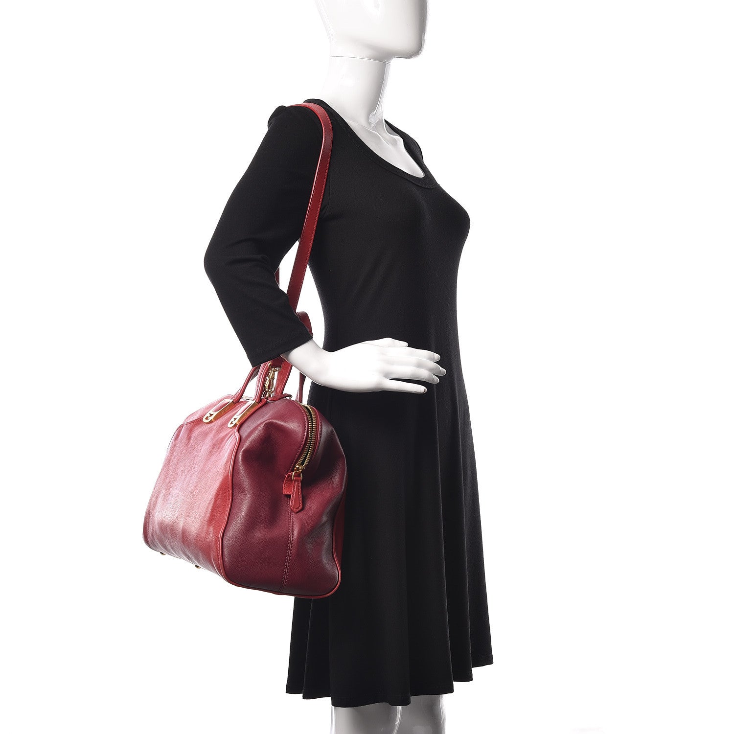 Fendi Vitello Capra Alabama Colorblock Large Chameleon Tote Ciliegia Bordeaux Ruby 2 of 11
