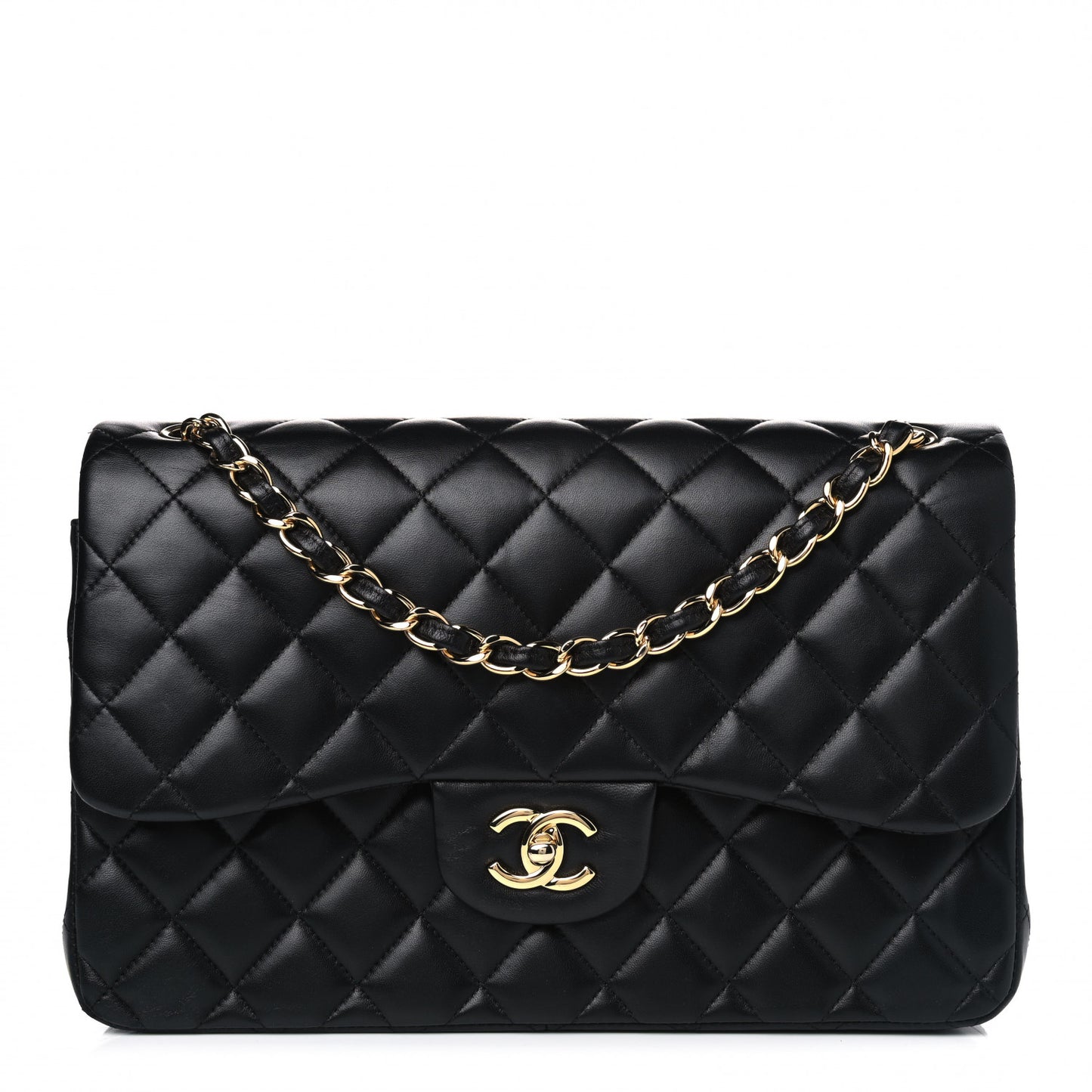 Lambskin Quilted Jumbo Double Flap Black