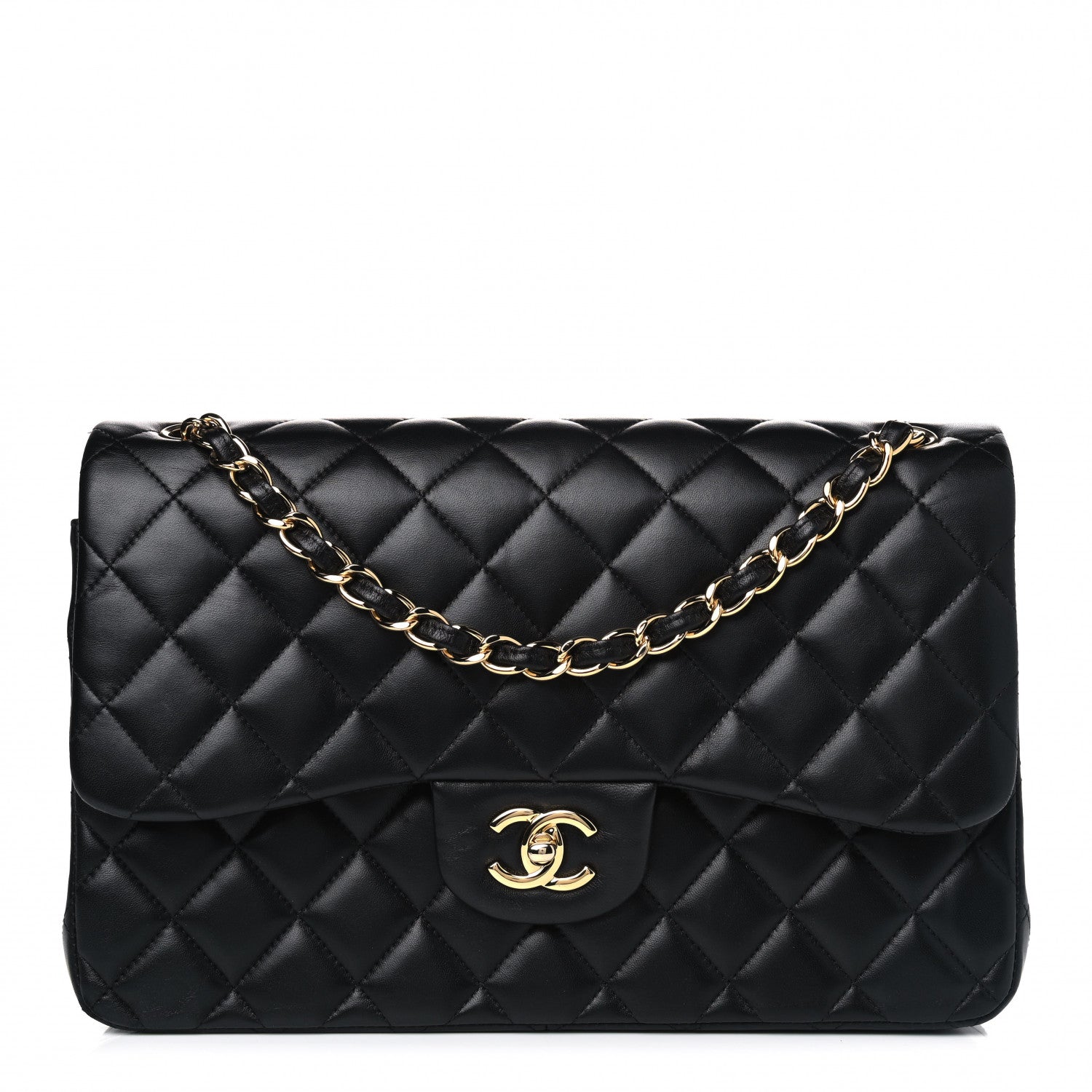 Chanel Lambskin Quilted Jumbo Double Flap Black 1 of 8