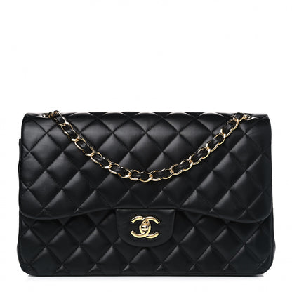 Chanel Lambskin Quilted Jumbo Double Flap Black 1 of 8