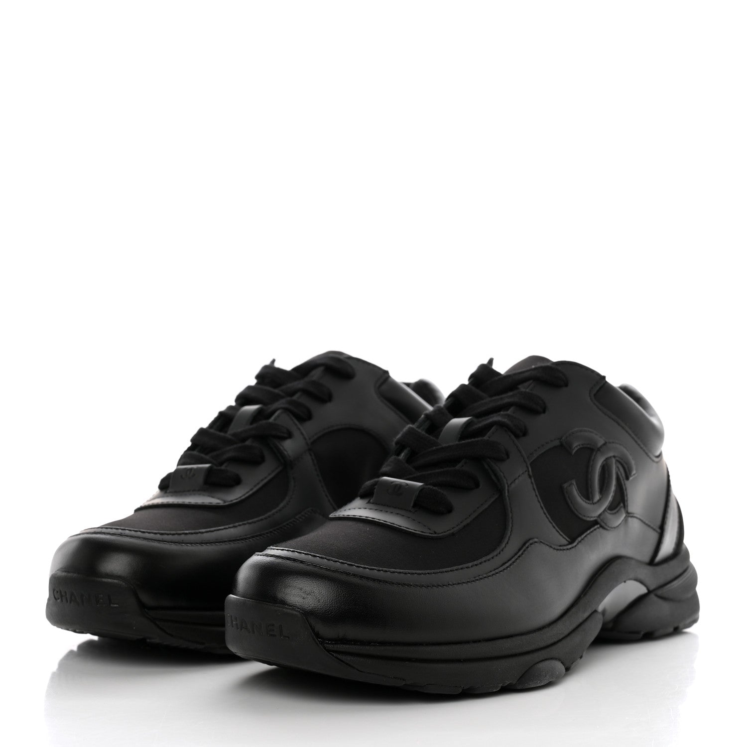 Chanel Fabric Calfskin Suede CC Sneakers 40 Black 3 of 8