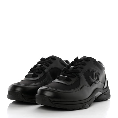 Chanel Fabric Calfskin Suede CC Sneakers 40 Black 3 of 8