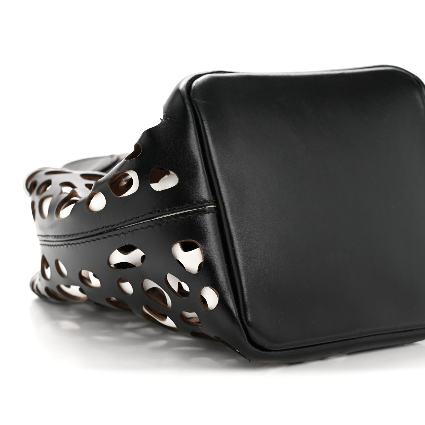 Calfskin Laser Cut Bucket Bag Black White