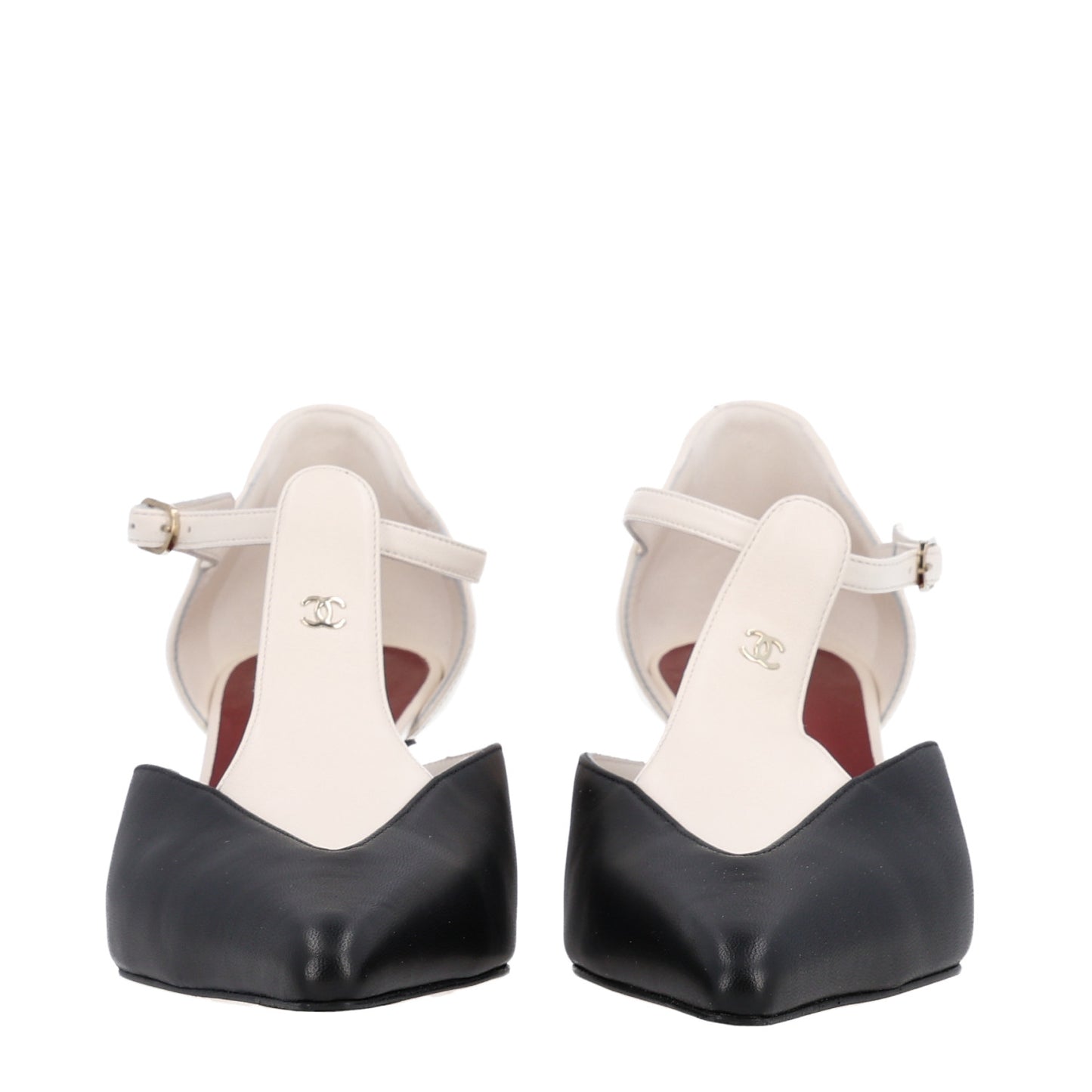 Lambskin CC Slingback Pumps 40 White Black