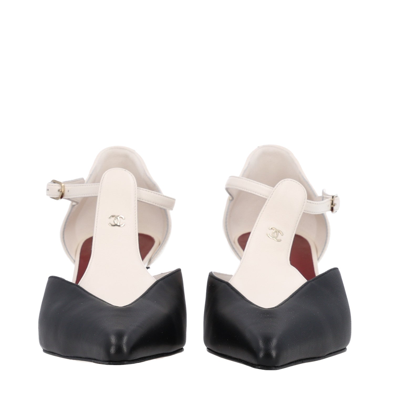 Chanel Lambskin CC Slingback Pumps 40 White Black 3 of 11