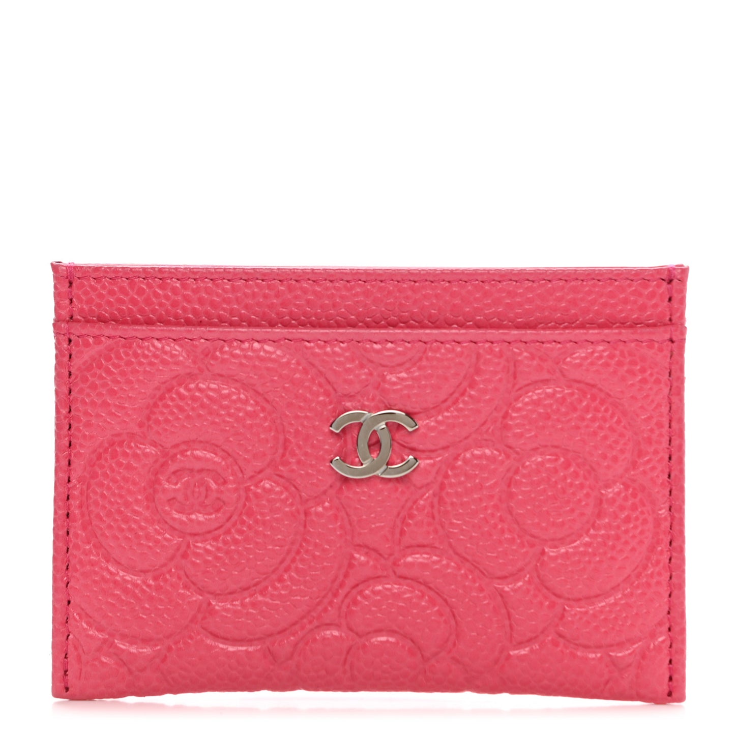 Caviar Camellia Embossed Card Holder Pink