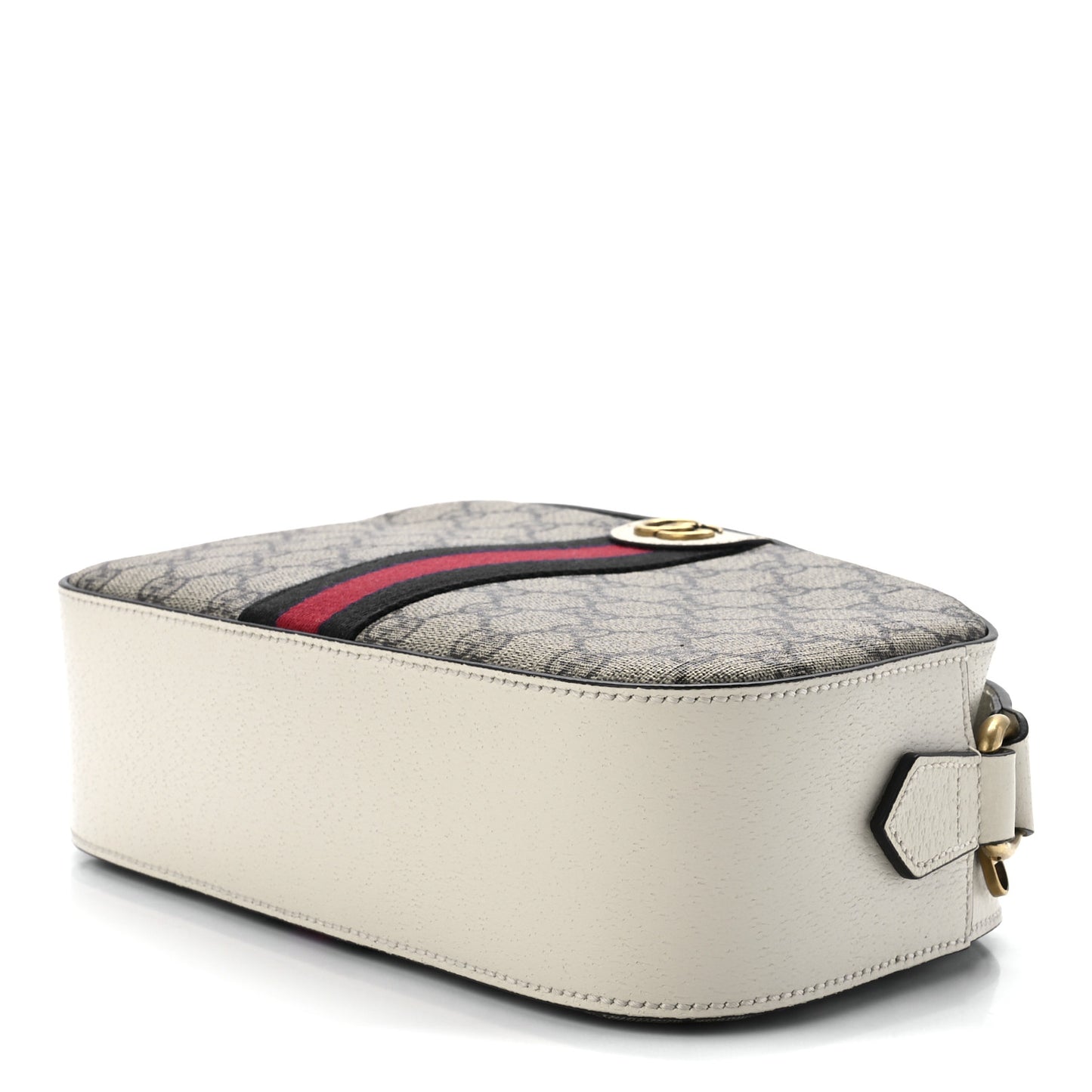 GG Supreme Monogram Textured Calfskin Web Small Ophidia Camera Bag Beige Ebony Mystic White