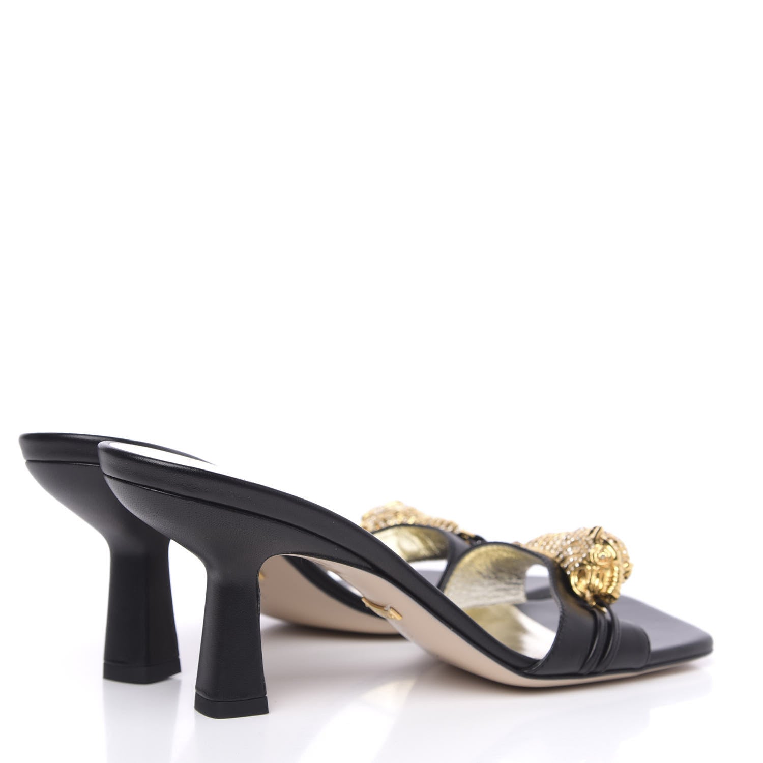 Gucci Nappa Dora Tiger Head Mid Heel Slide Sandals 38 Black 4 of 8