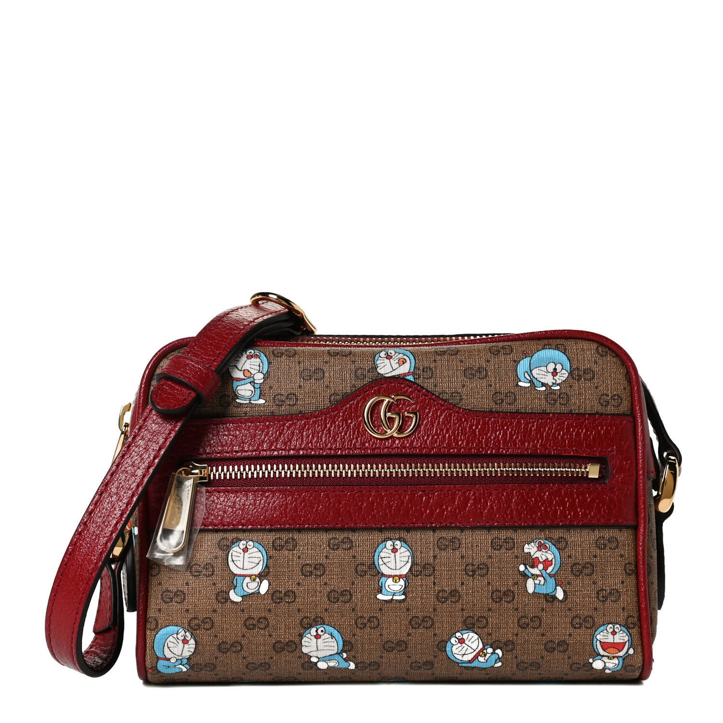 X DORAEMON Mini Vintage GG Supreme Monogram Camera Bag Beige Cherry Red