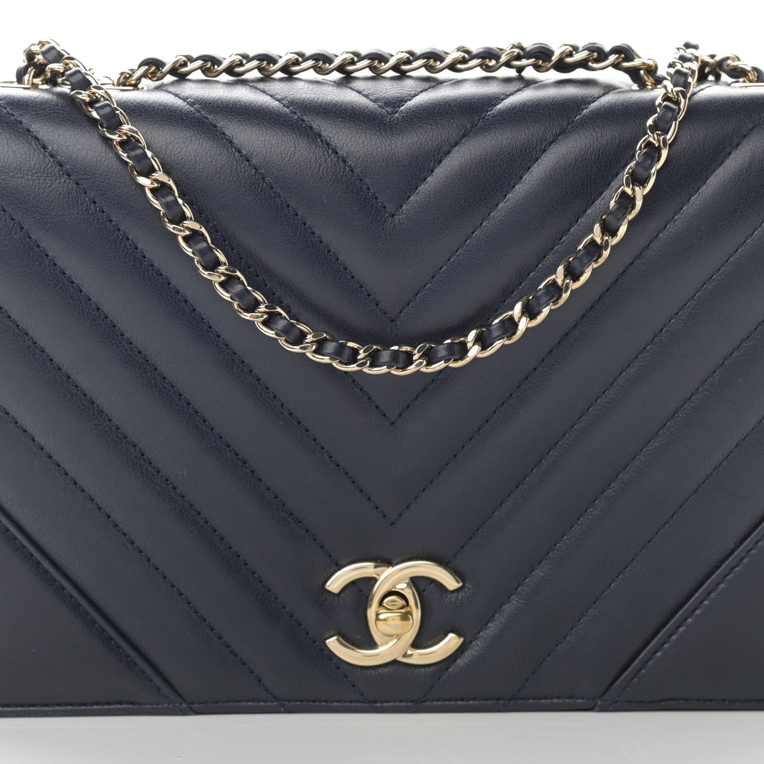 Chanel Calfskin Chevron Quilted Small Statement Flap Navy 8 of 15