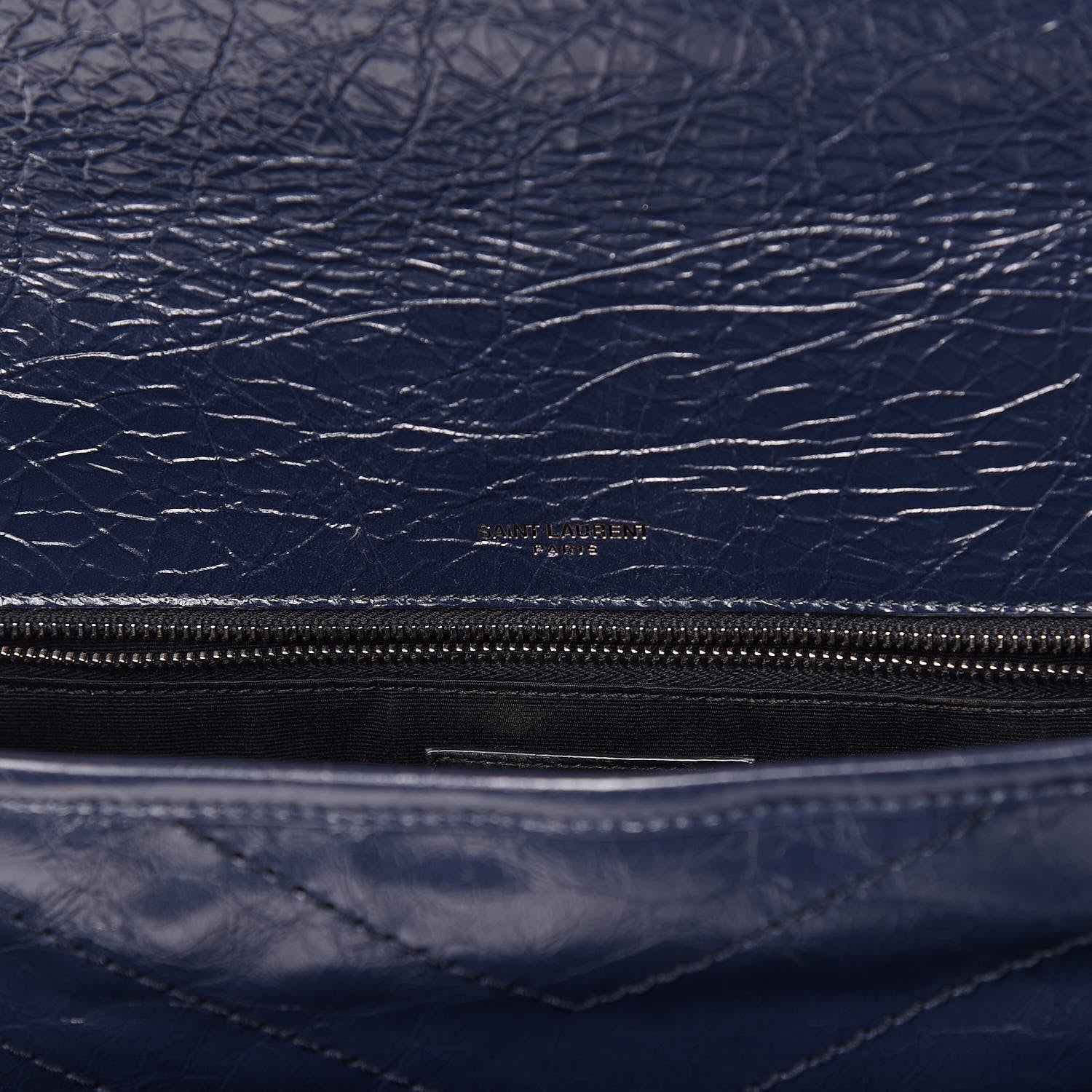Saint Laurent Crinkled Calfskin Matelasse Monogram Medium Niki Chain Satchel Deep Marine 8 of 11