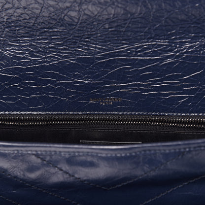 Saint Laurent Crinkled Calfskin Matelasse Monogram Medium Niki Chain Satchel Deep Marine 8 of 11