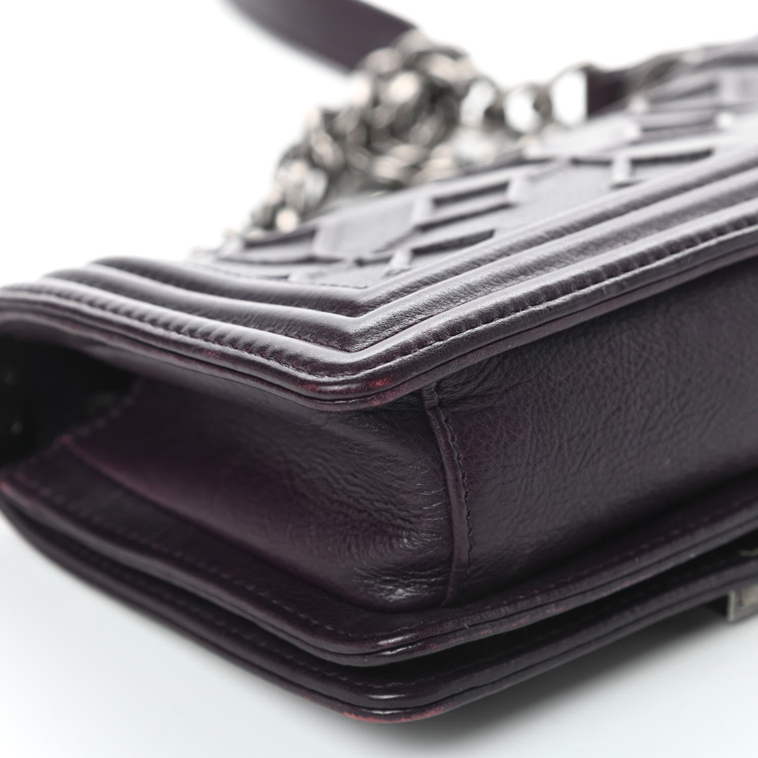 Chanel Calfskin Crystal Embossed Small Boy Flap Plum 13 of 15